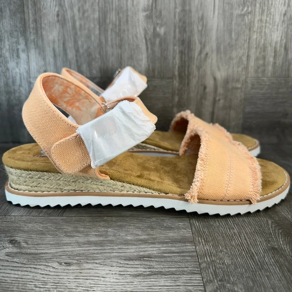 BOBS‎ Skechers Desert Kiss Sandals Women 9 Canvas Frayed Boho NEW 113541/PCH